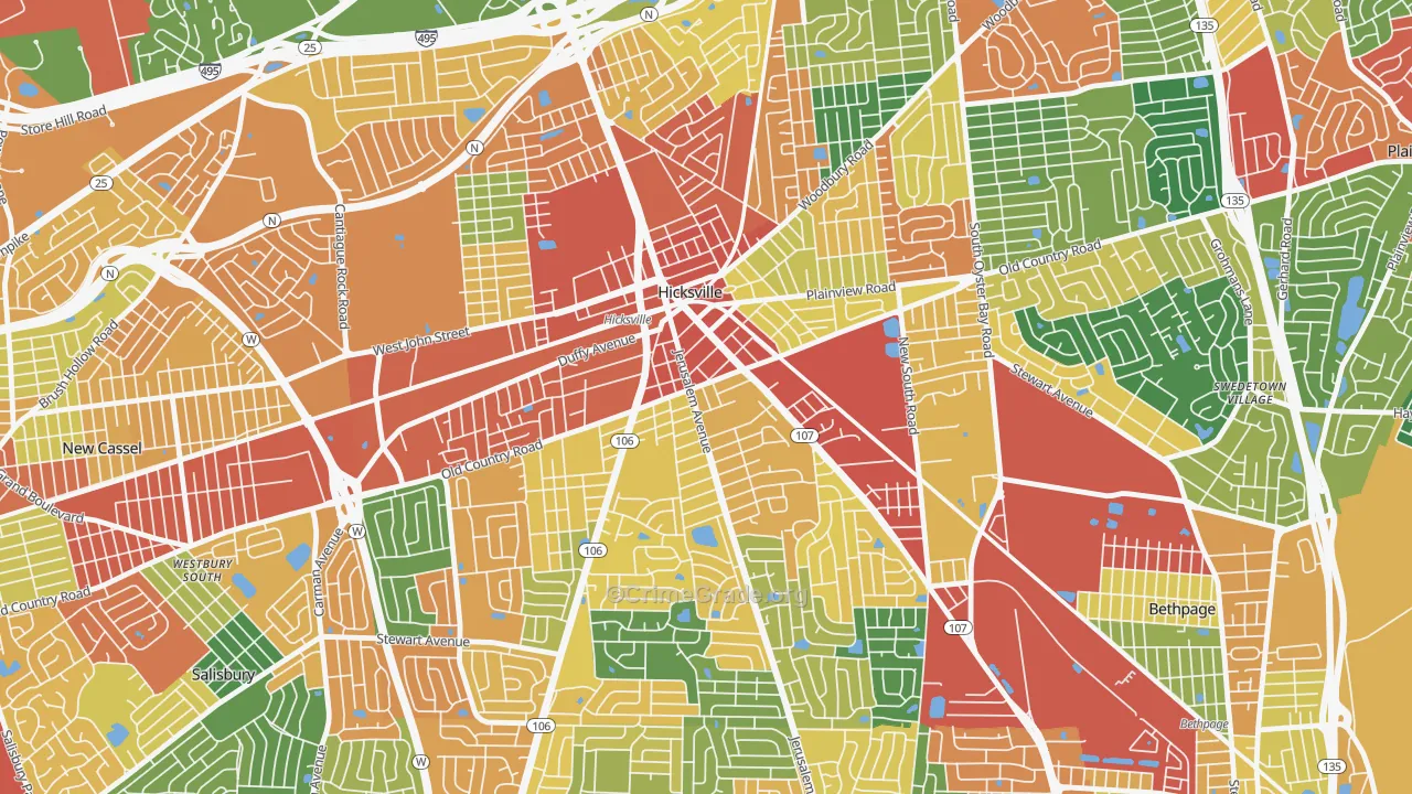 Hicksville, NY Map of Theft Rates