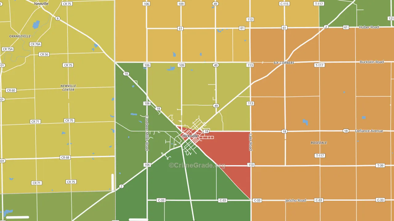 Hicksville, OH Map of Theft Rates