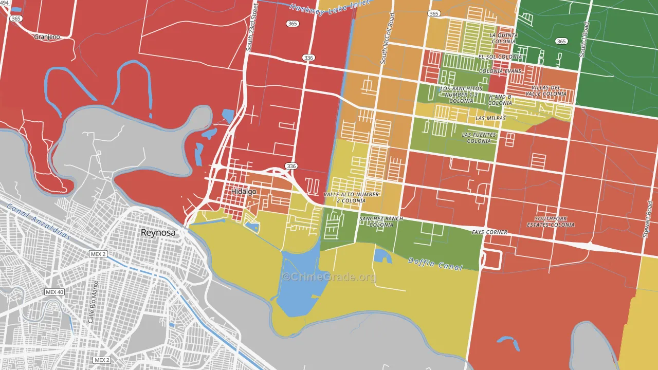Hidalgo, TX Map of Theft Rates