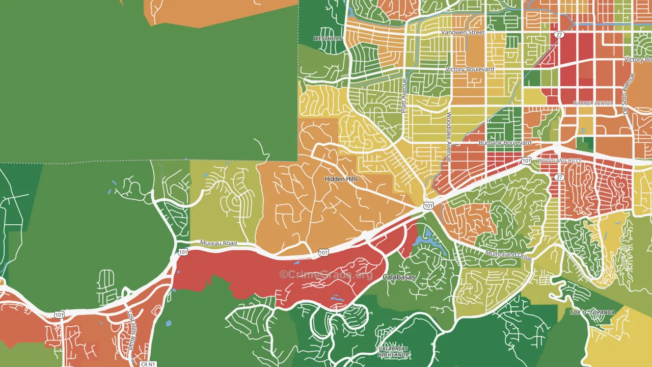 Hidden Hills, CA Map of Theft Rates