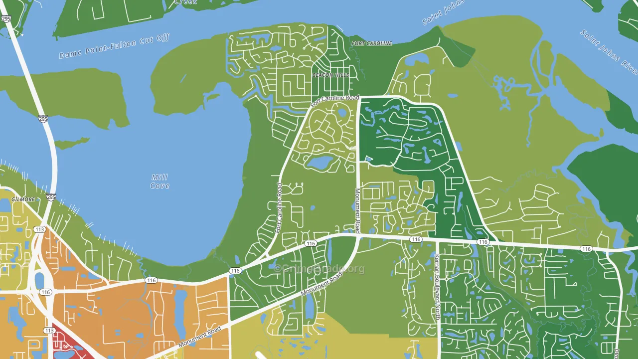 Hidden Hills, Jacksonville, FL Map of Theft Rates