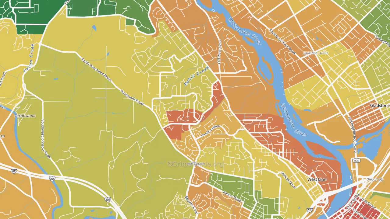 Hidden Springs, West Linn, OR Map of Theft Rates