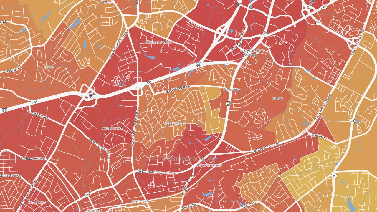 Hidden Valley, Charlotte, NC Map of Theft Rates