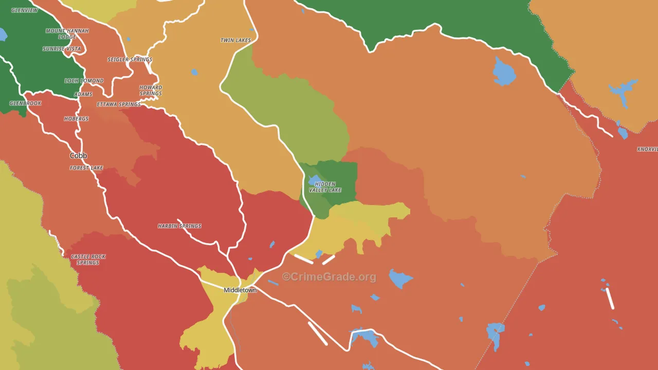 Hidden Valley Lake, CA Map of Theft Rates