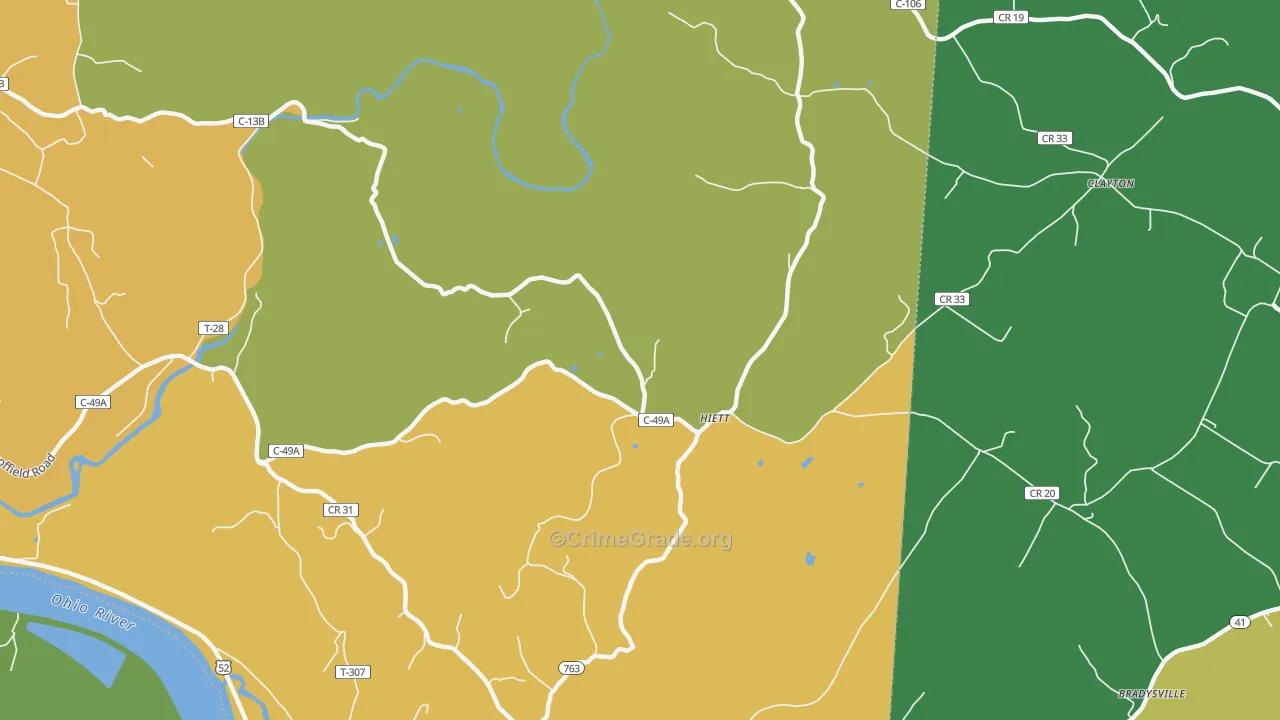 Hiett, OH Map of Theft Rates