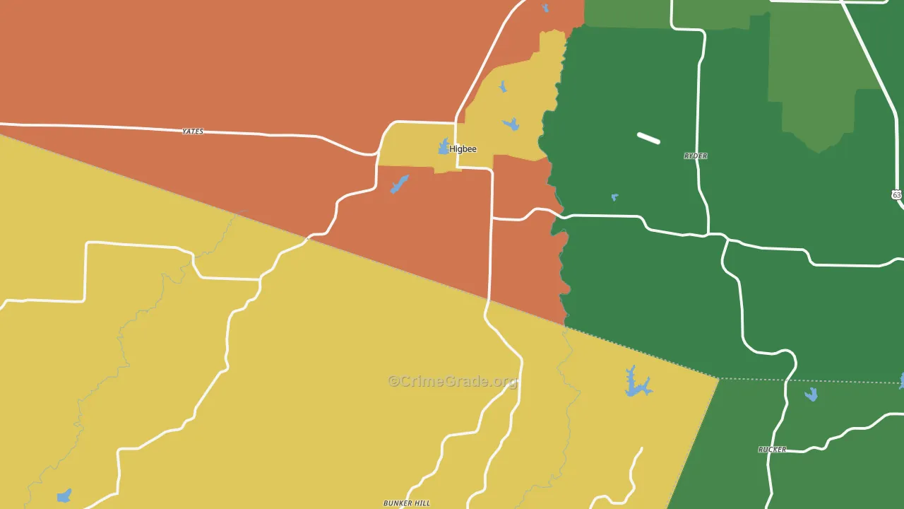 Higbee, MO Map of Theft Rates