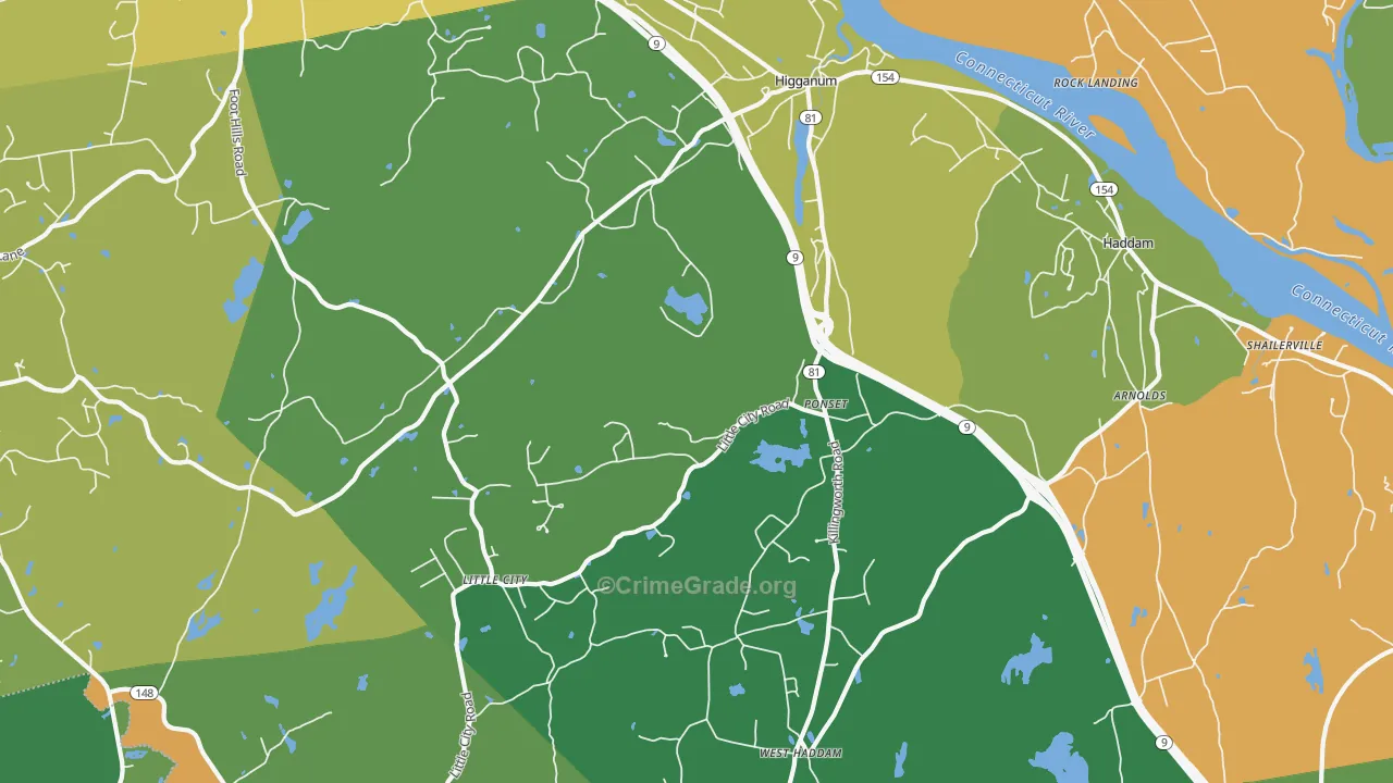 Higganum, CT Map of Theft Rates