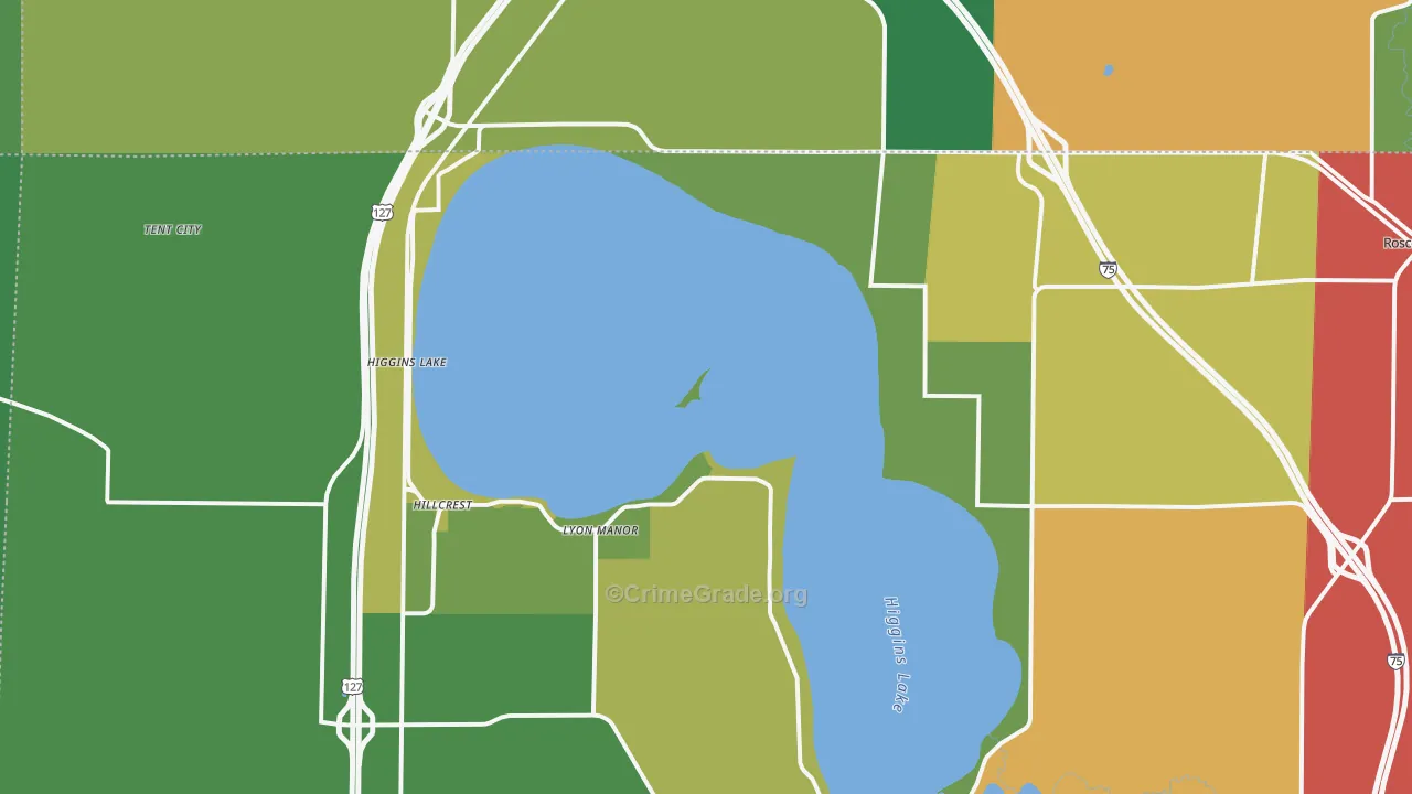 Higgins Lake, MI Map of Theft Rates