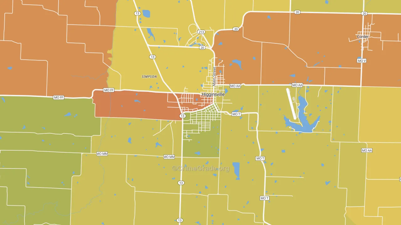 Higginsville, MO Map of Theft Rates