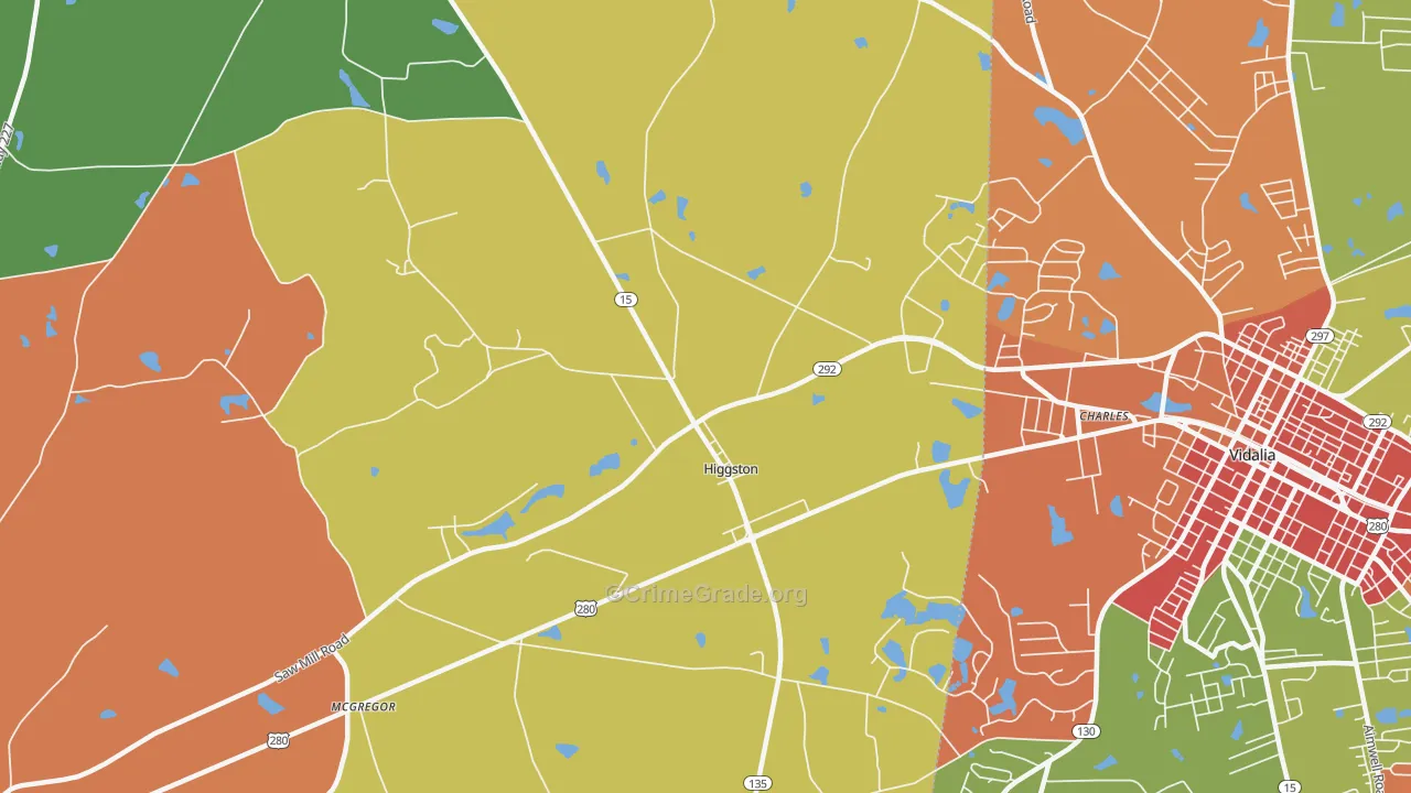Higgston, GA Map of Theft Rates