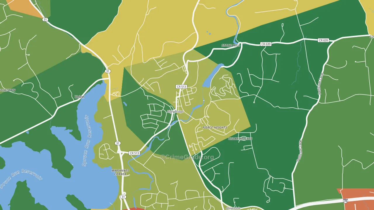 High Bridge, NJ Map of Theft Rates