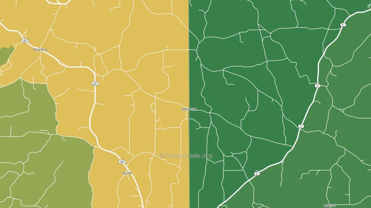 High Hill, MS Map of Theft Rates