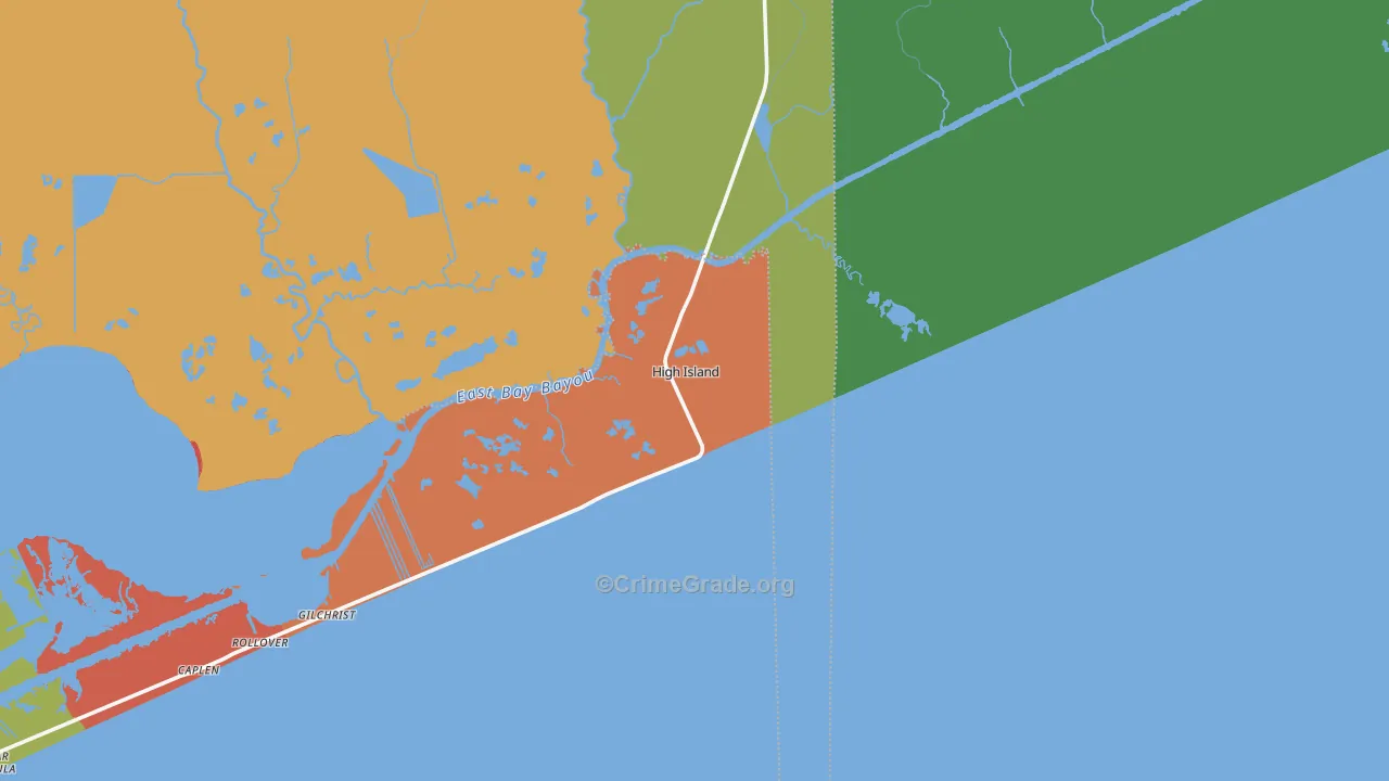 High Island, TX Map of Theft Rates