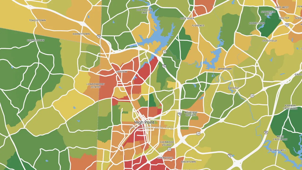 High Point, NC Map of Theft Rates