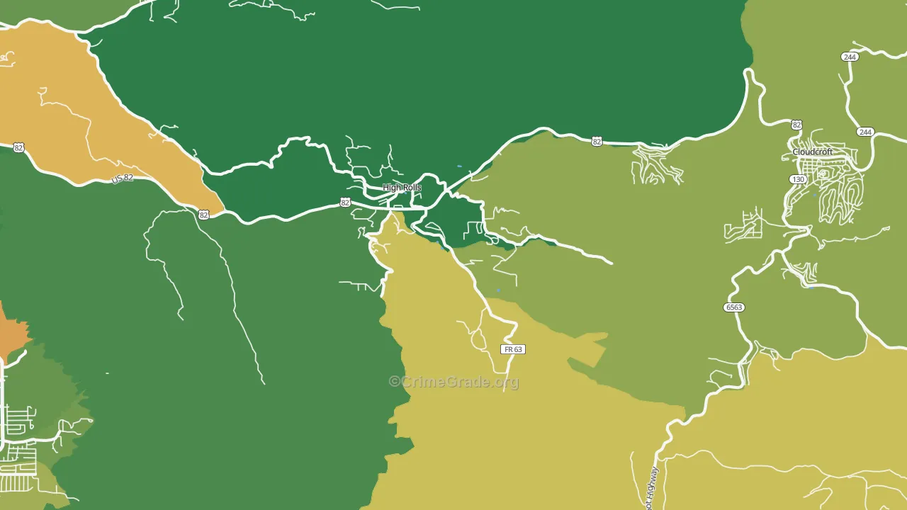 High Rolls Mountain Park, NM Map of Theft Rates