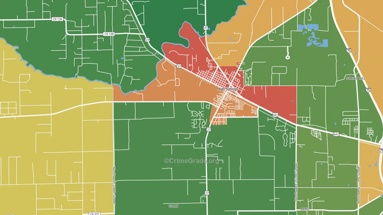 High Springs, FL Map of Theft Rates