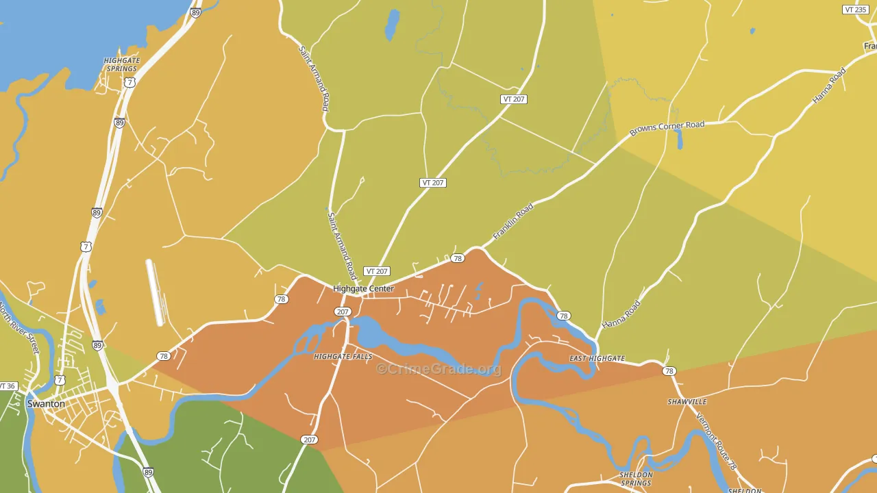 Highgate Center, VT Map of Theft Rates