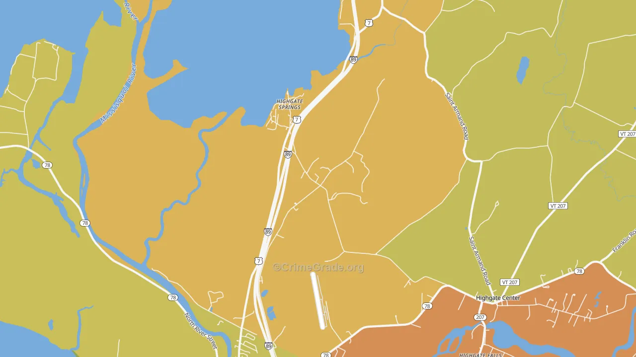 Highgate Springs, VT Map of Theft Rates