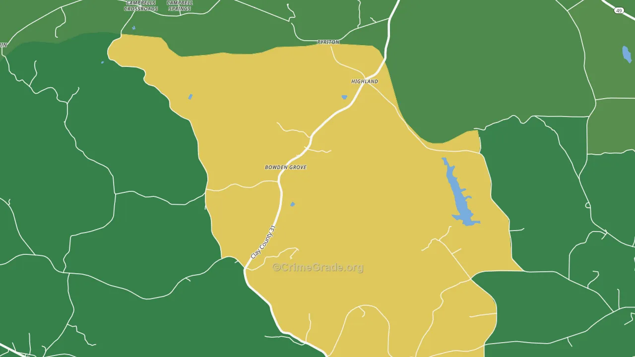 Highland, AL Map of Theft Rates