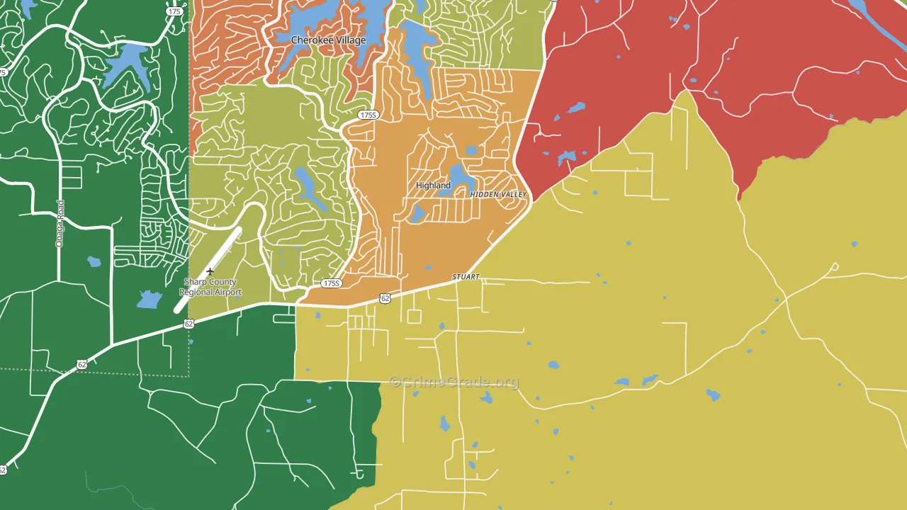 Highland, AR Map of Theft Rates