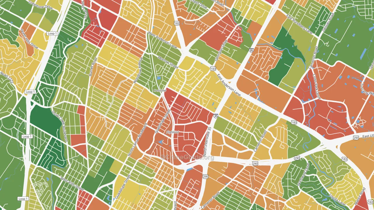 Highland, Austin, TX Map of Theft Rates