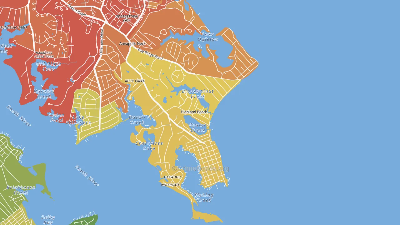 Highland Beach, MD Map of Theft Rates