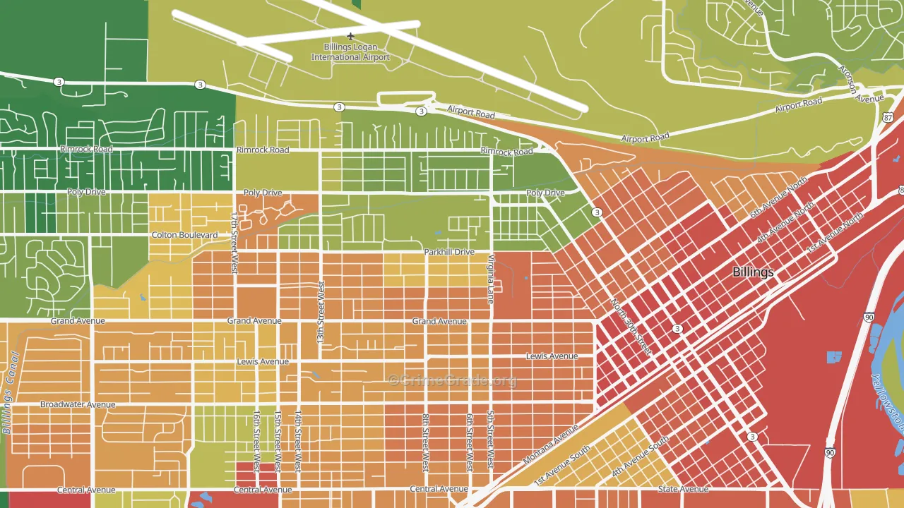 Highland, Billings, MT Map of Theft Rates