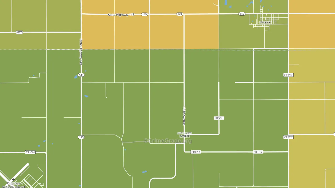 Highland Center, IA Map of Theft Rates