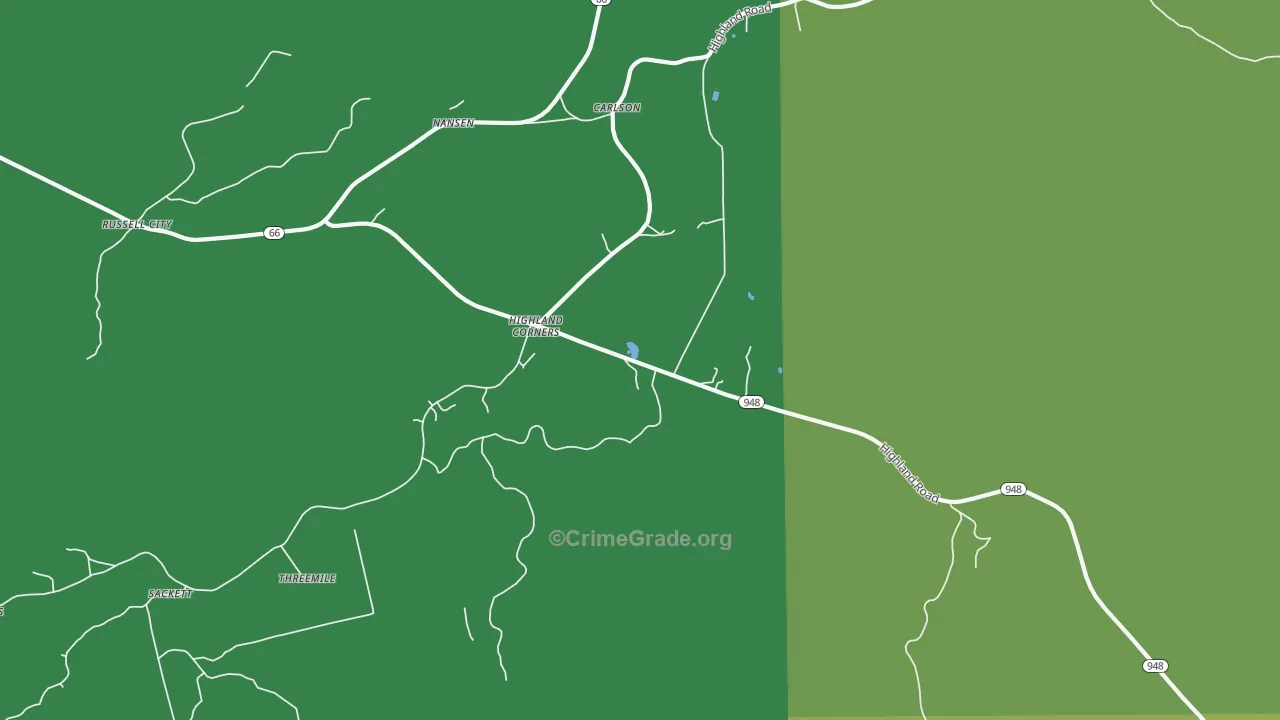Highland Corners, PA Map of Theft Rates