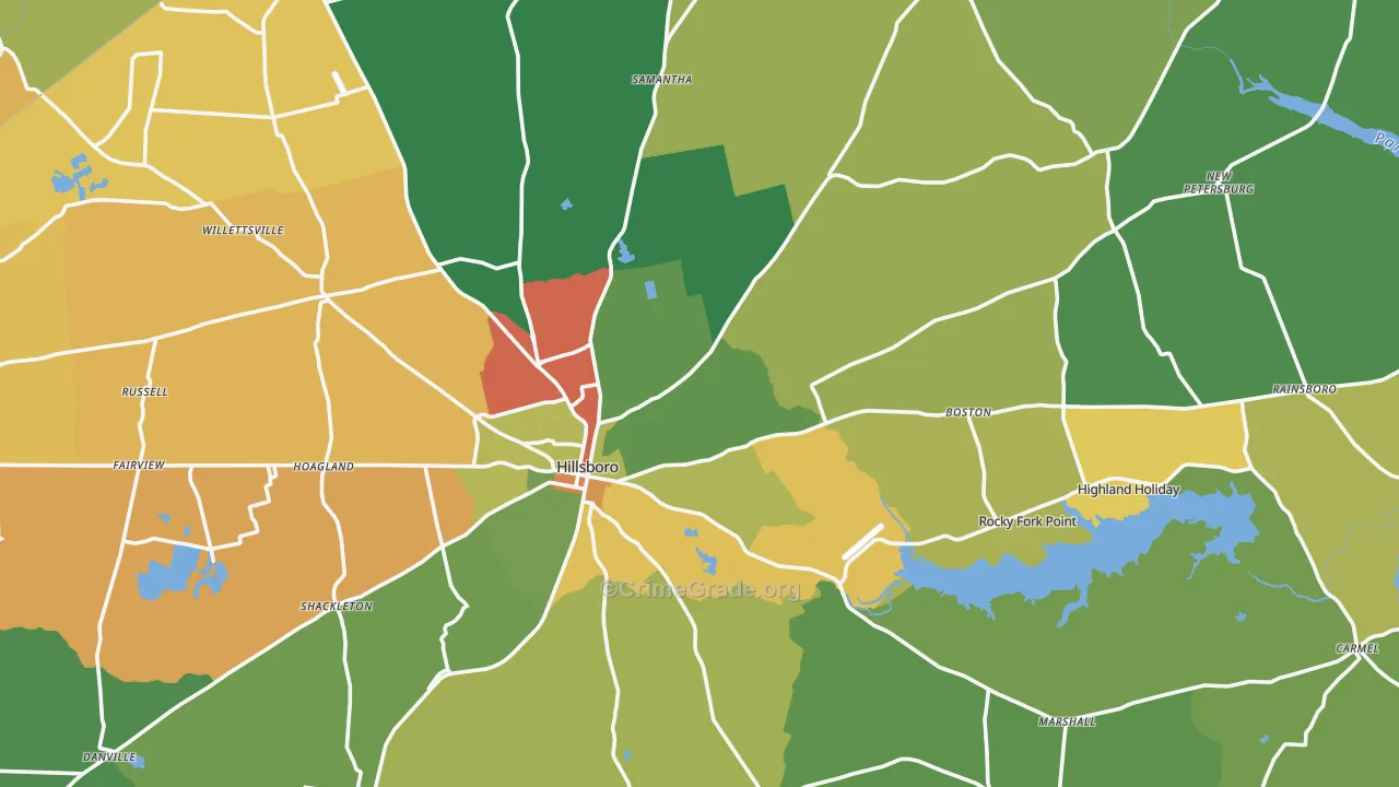 Highland County, OH Map of Theft Rates