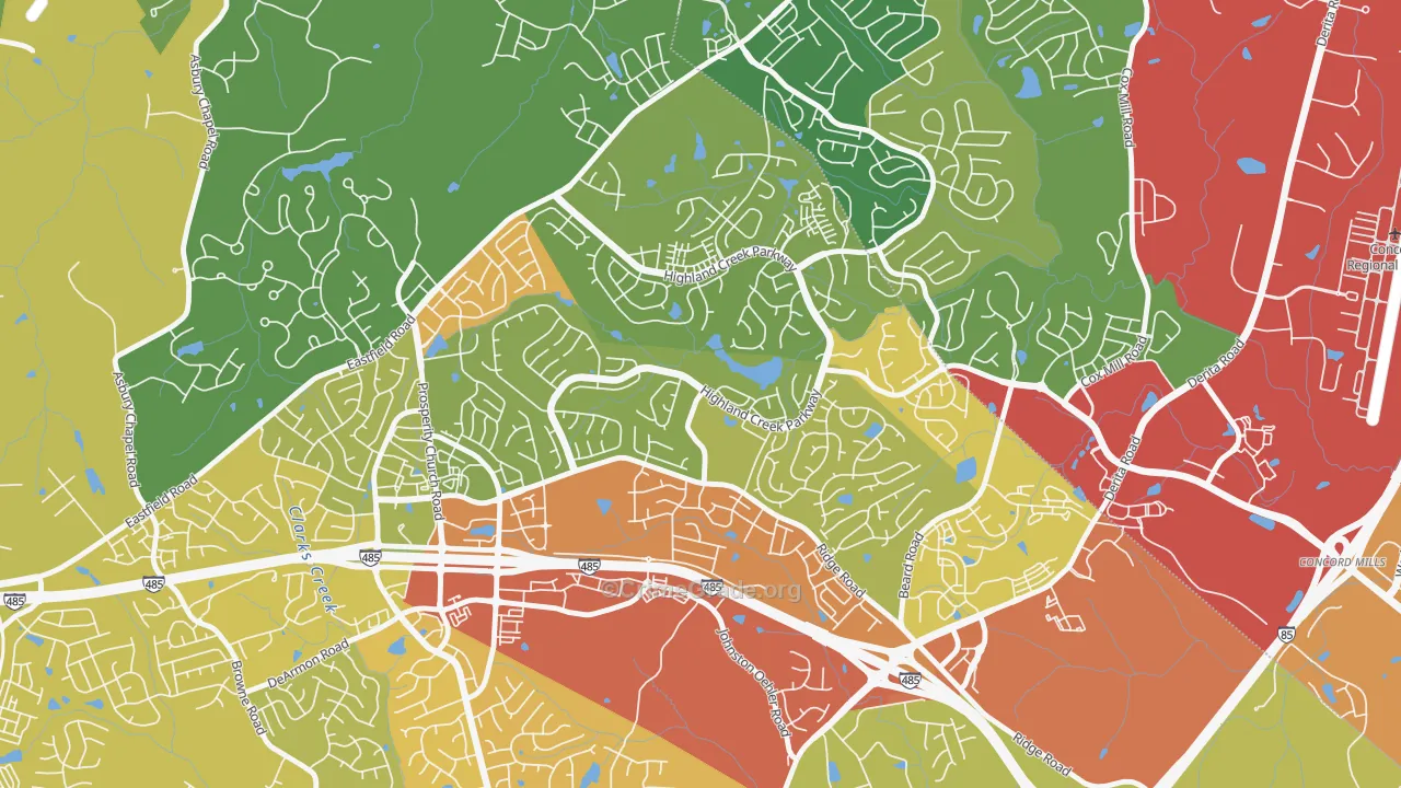Highland Creek, Charlotte, NC Map of Theft Rates
