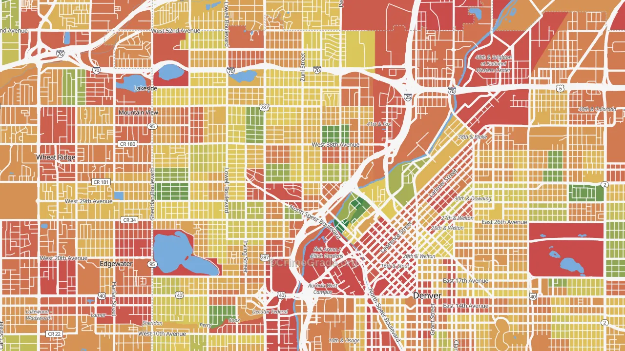 Highland, Denver, CO Map of Theft Rates