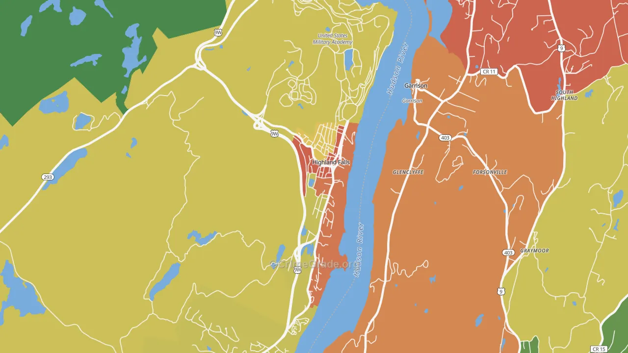 Highland Falls, NY Map of Theft Rates