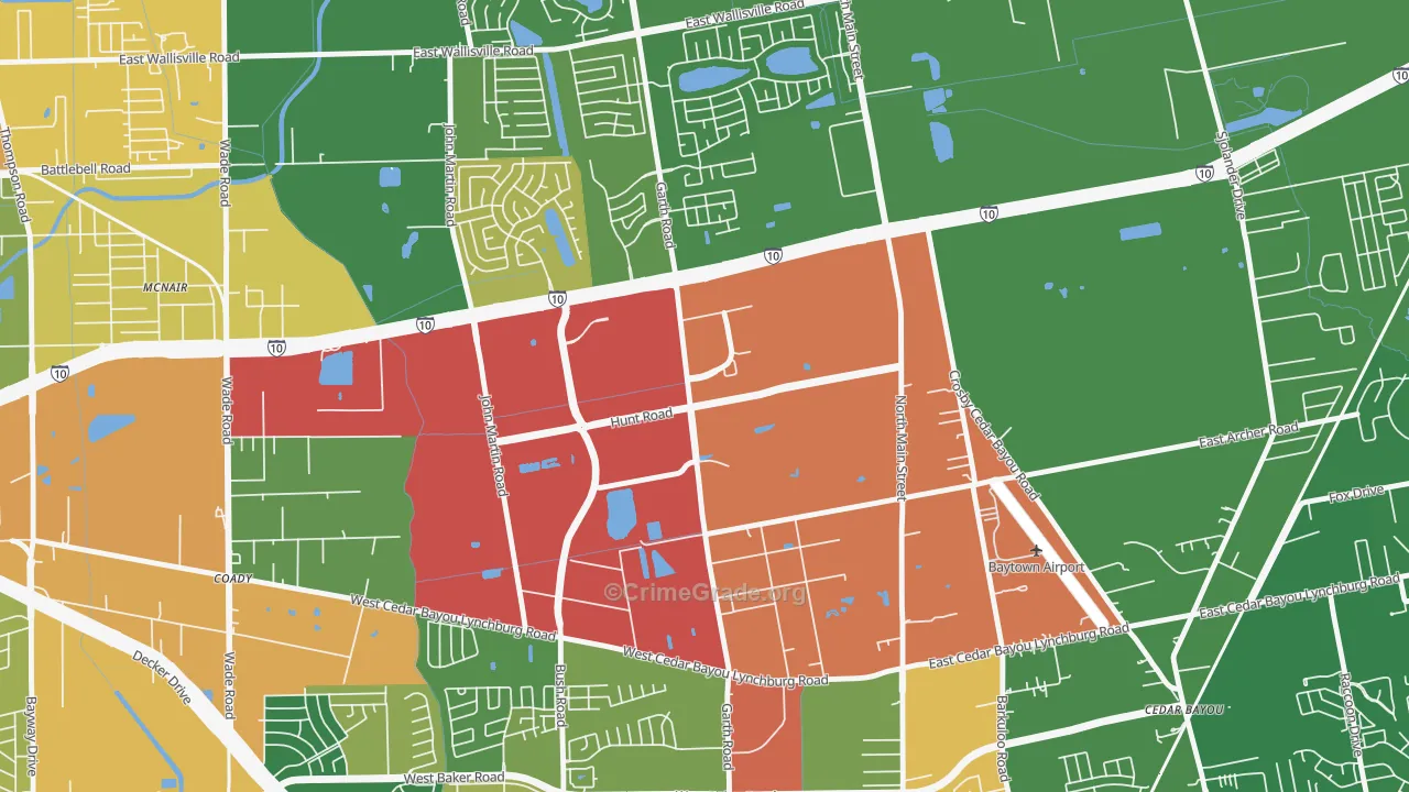 Highland Farms, Baytown, TX Map of Theft Rates
