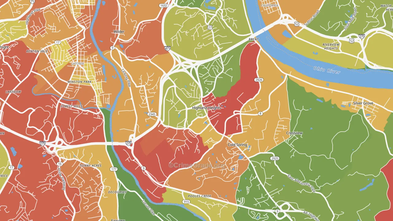 Highland Heights, KY Map of Theft Rates