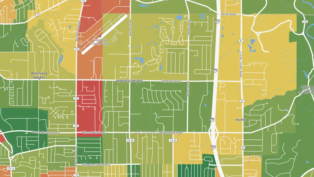 Highland Heights, OH Map of Theft Rates