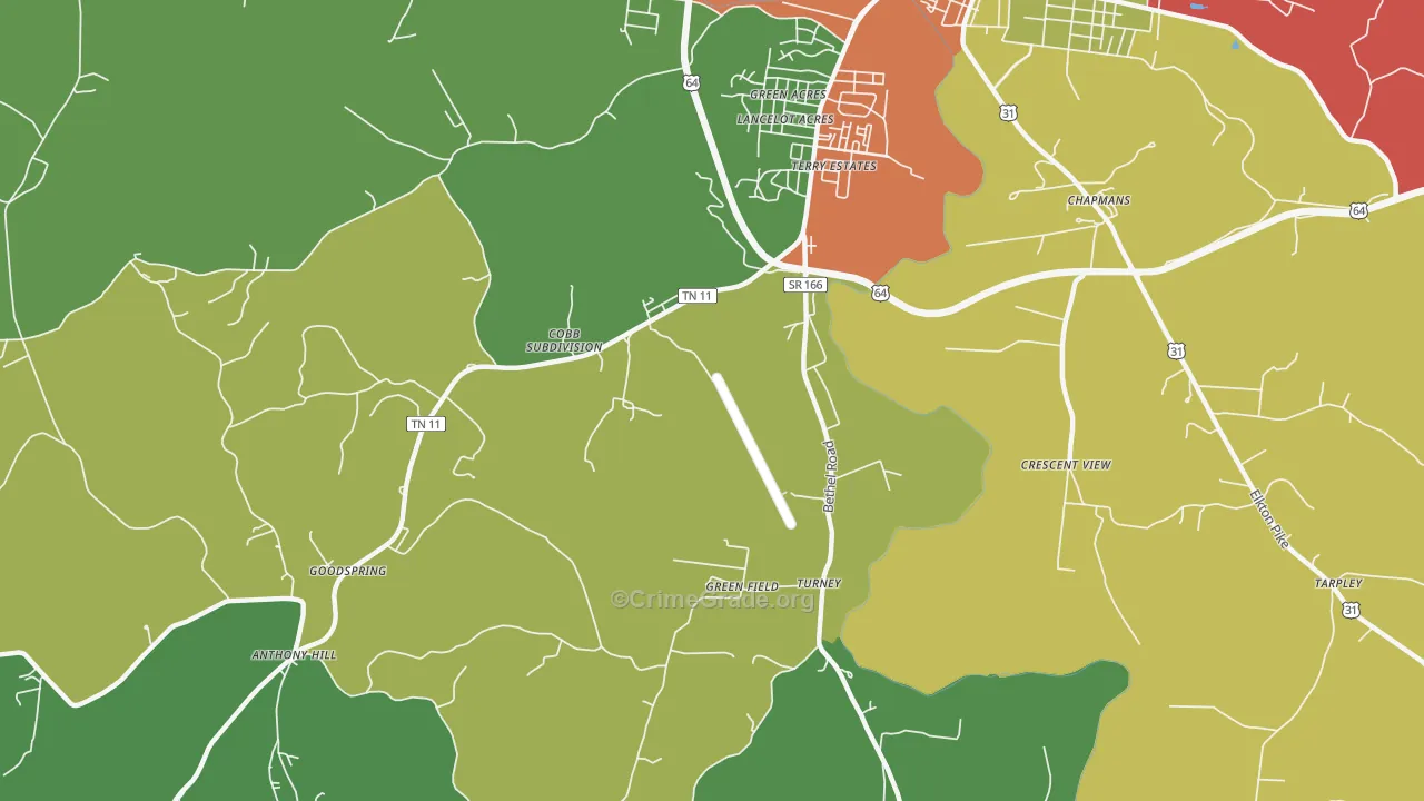 Highland Heights, TN Map of Theft Rates