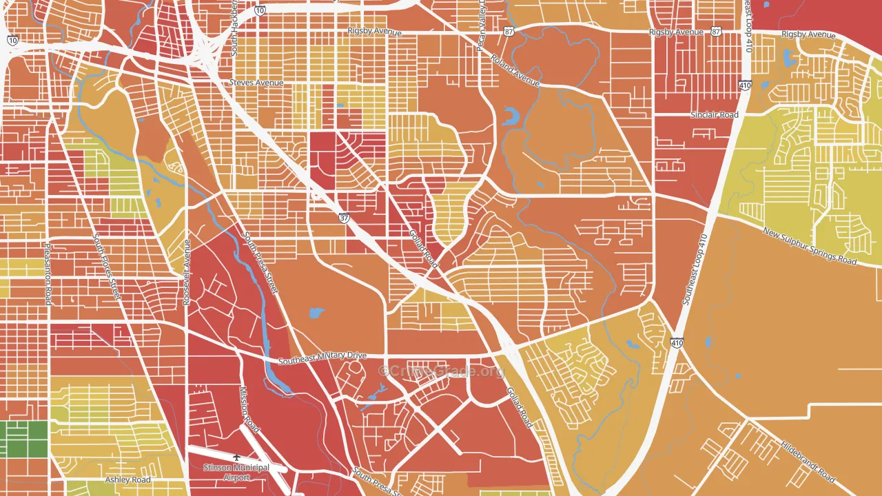 Highland Hills, San Antonio, TX Map of Theft Rates