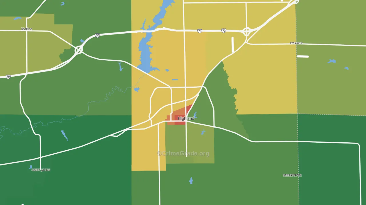 Highland, IL Map of Theft Rates