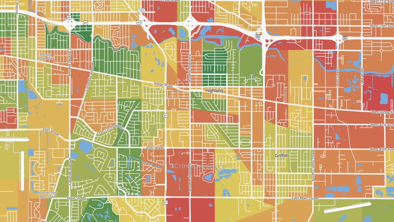 Highland, IN Map of Theft Rates