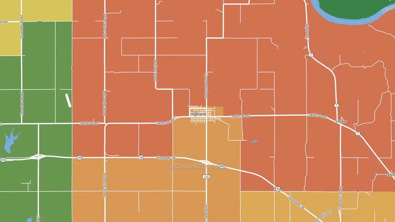 Highland, KS Map of Theft Rates