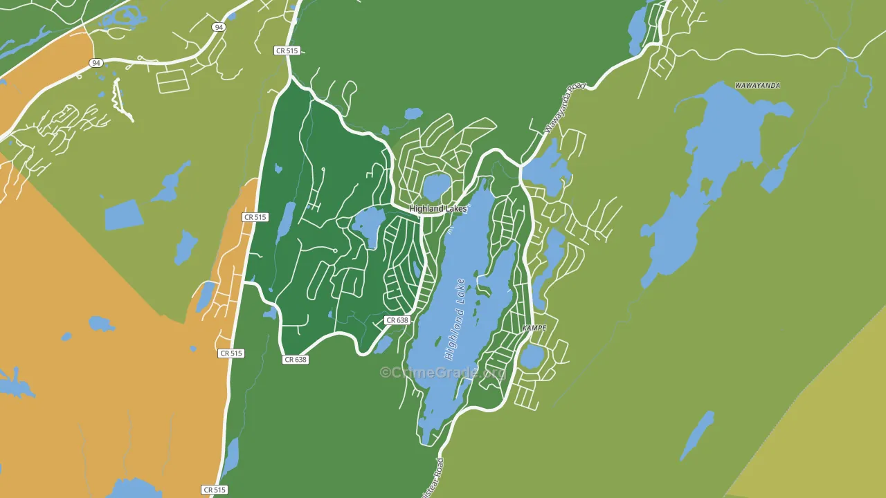 Highland Lake, NJ Map of Theft Rates
