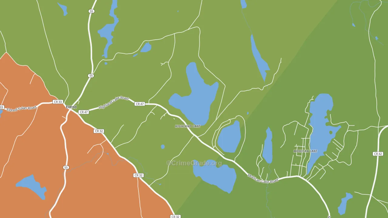 Highland Lake, NY Map of Theft Rates