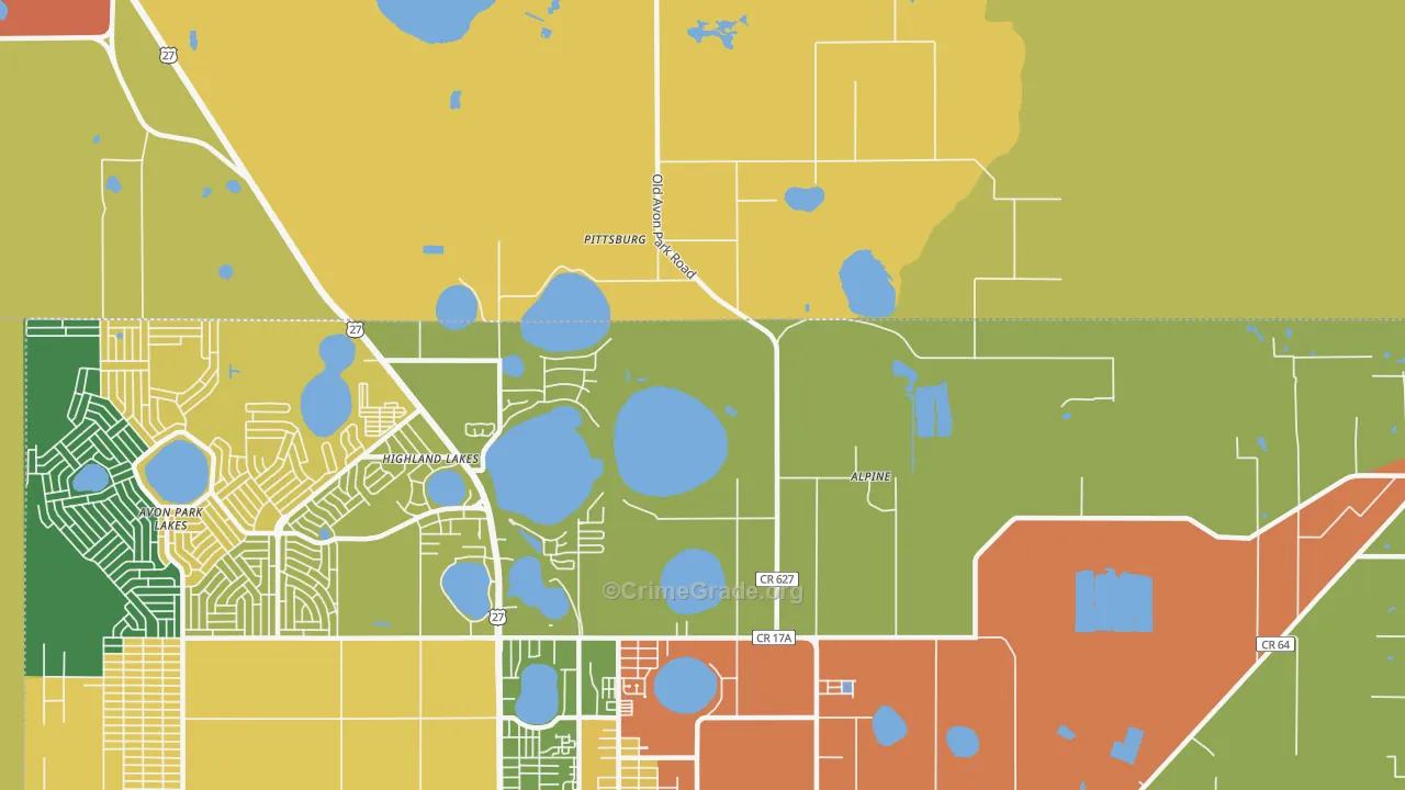 Highland Lakes, FL Map of Theft Rates