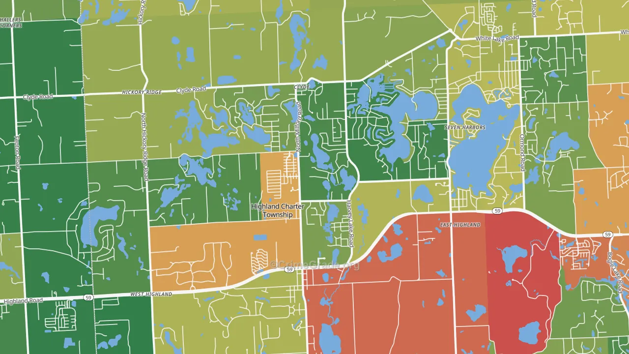 Highland, MI Map of Theft Rates