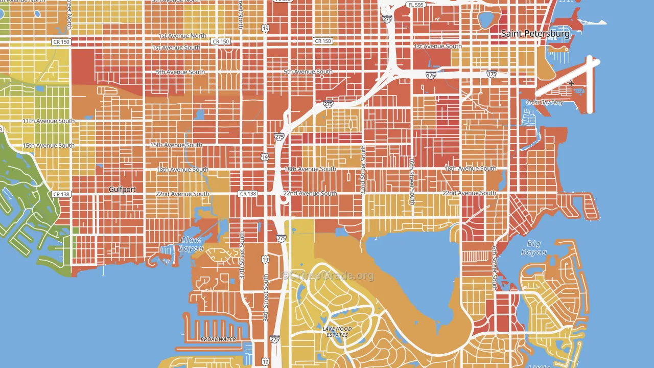 Highland Oaks, St. Petersburg, FL Map of Theft Rates