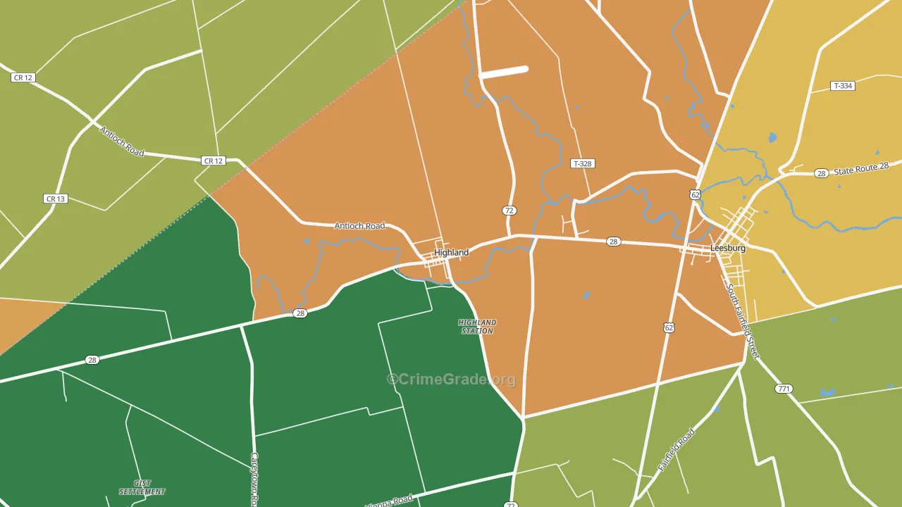 Highland, OH Map of Theft Rates