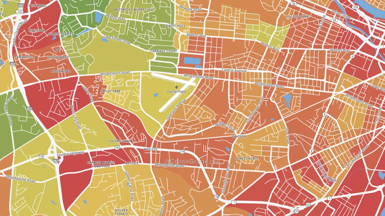 Highland Park, Augusta, GA Map of Theft Rates