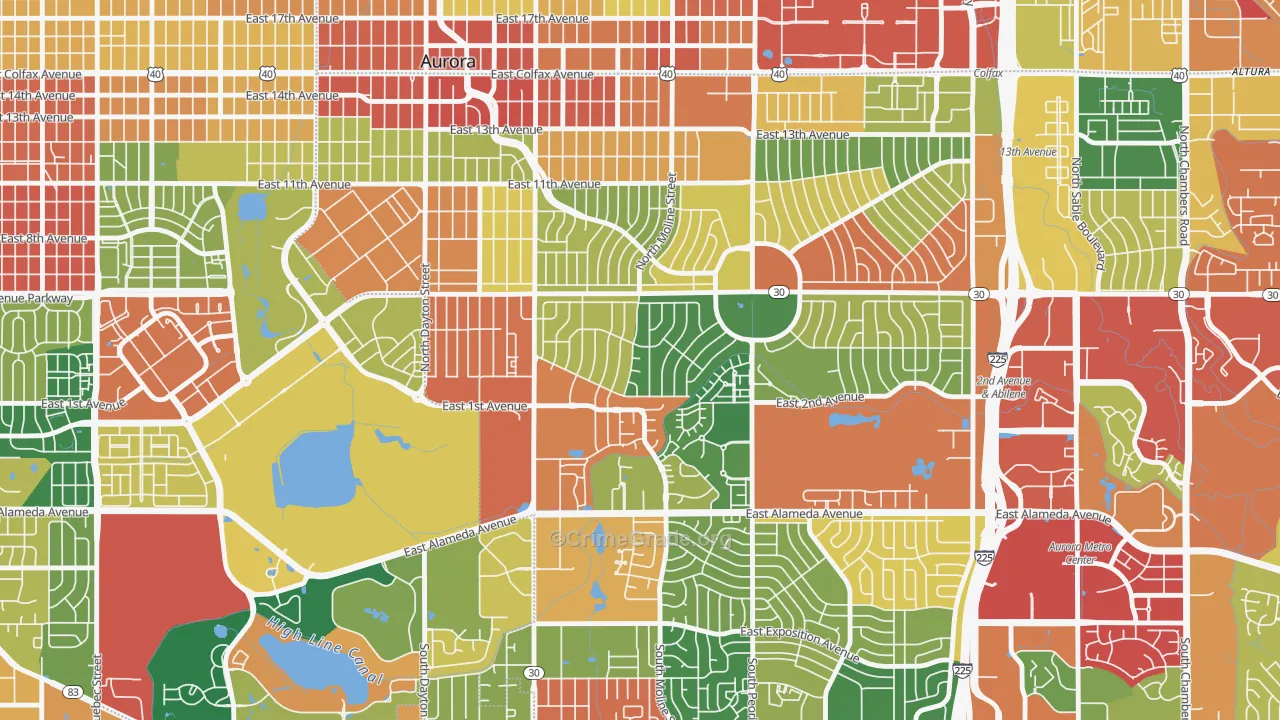 Highland Park, Aurora, CO Map of Theft Rates