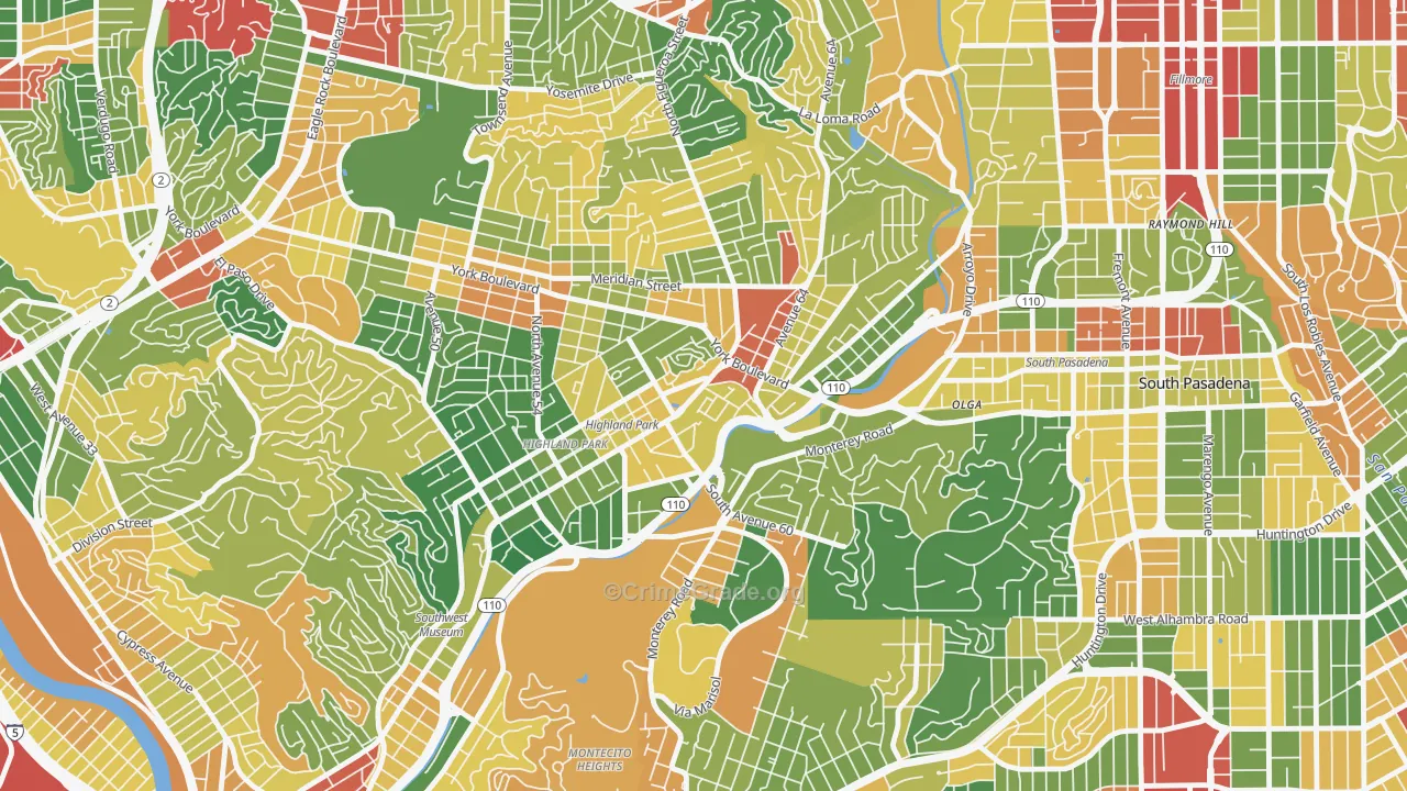 Highland Park, Los Angeles, CA Map of Theft Rates